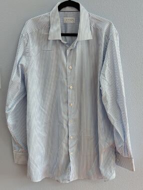 giorgio ferraro dress shirts Giorgio Ferraro Dress Shirt ..White With Blue Trim Around Collar And Cuffs 17.5